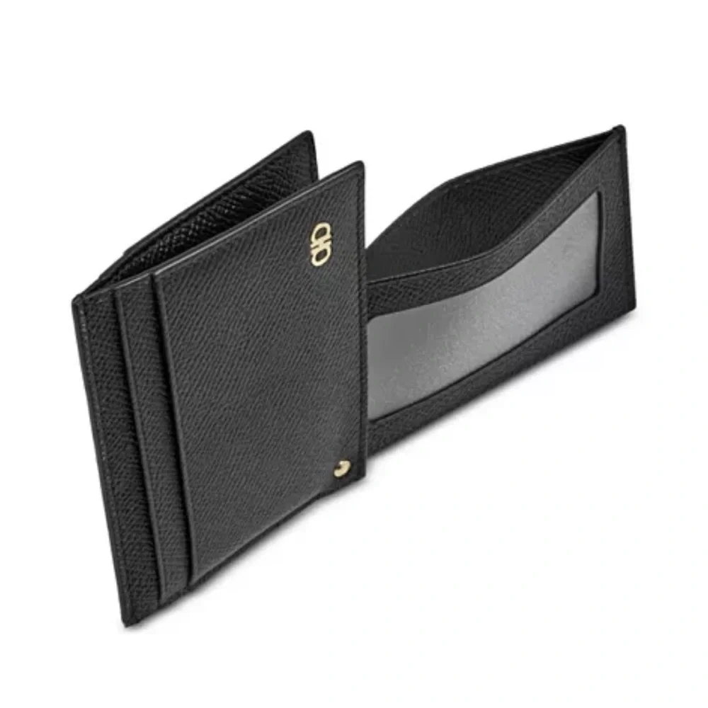 Salvatore Ferragamo NWOT Black Leather Card Case Wallet with box.